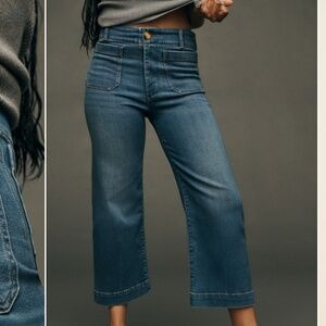 Maeve Colette denim high rise cropped wide leg jeans